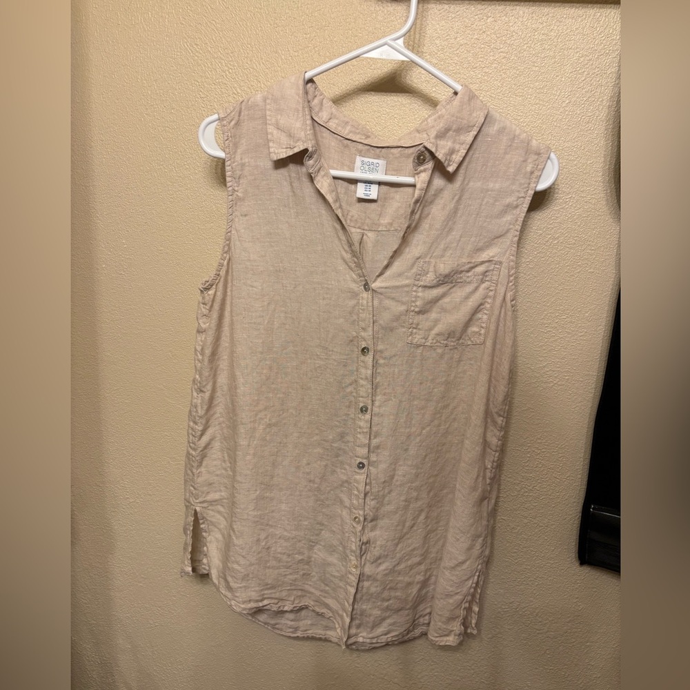 Sigrid Olsen 100% Linen Sleeveless Button-Front Blouse , M